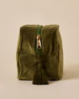 Embroidered Evil Eye Olive Green Velvet Makeup Pouch