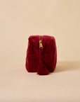 Embroidered Evil Eye Maroon Velvet Makeup Pouch