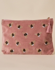 Embroidered Bumble Bee Pink Velvet Travel Pouch