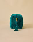 Embroidered Bumble Bee Teal Velvet Makeup Pouch