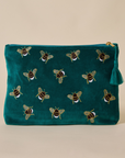 Embroidered Bumble Bee Teal Velvet Utility Pouches - Set of 3