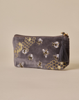 Embroidered Bumble Bee Grey Velvet Pencil Pouch