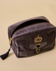 Embroidered Bumble Bee Grey Velvet Makeup Pouch