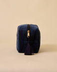 Embroidered Evil Eye Navy Blue Velvet Makeup Pouch