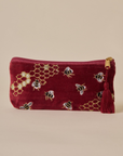 Embroidered Bumble Bee Maroon Valvet Utility Pouches - Set of 3