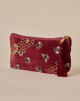 Embroidered Bumble Bee Maroon Velvet Pencil Pouch