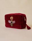 Embroidered Bumble Bee Velvet Maroon Makeup Pouch