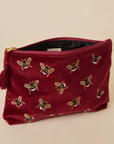 Embroidered Bumble Bee Maroon Velvet Travel Pouch