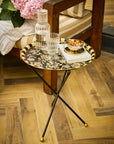 Peony Black Hand-Painted Round Metal Tray with Attached Stand