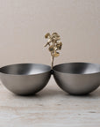Conjoined Stainless Steel Snack Bowls with a Brass Handle