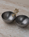 Conjoined Stainless Steel Snack Bowls with a Brass Handle