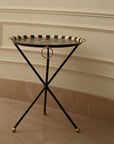 Peony Black Hand-Painted Round Metal Tray with Attached Stand