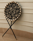 Peony Black Hand-Painted Round Metal Tray with Attached Stand