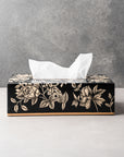 Peony Black Hand-Painted Rectangular Metal Tissue Box Cover