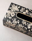 Peony Black Hand-Painted Rectangular Metal Tissue Box Cover