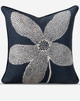 Large Flower Print Navy Blue Cotton Cushion Cover