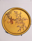 Sakura Black & Gold Hand-Painted Round Metal Tray with an Attached Stand