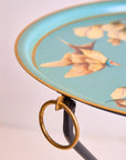 Magnolia Light Blue Hand-Painted Round Metal Tray with an Attached Stand