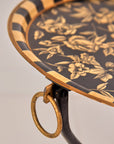 Peony Black Hand-Painted Round Metal Tray with Attached Stand