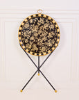 Peony Black Hand-Painted Round Metal Tray with Attached Stand