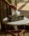 Peony Black Hand-Painted Rectangular Metal Tissue Box Cover