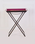 Rosa Maroon Hand-Painted Rectangular Metal Tray with an Attached Stand