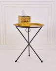 Sakura Black & Gold Hand-Painted Round Metal Tray with an Attached Stand