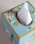 Magnolia Blue Hand-Painted Square Metal Tissue Box Cover