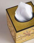 Sakura Gold Hand-Painted Square Metal Tissue Box Cover