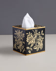 Peony Black Hand-Painted Square Metal Tissue Box Cover