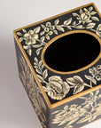 Peony Black Hand-Painted Square Metal Tissue Box Cover
