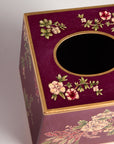 Rosa Maroon Hand-Painted Square Metal Tissue Box Cover