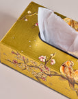 Sakura Gold Hand-Painted Rectangular Metal Tissue Box Cover