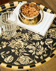 Peony Black Hand-Painted Round Metal Tray with Attached Stand