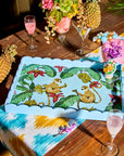 Monkeys In Mischief Blue Hand-Painted Rectangular Wooden Serving Tray
