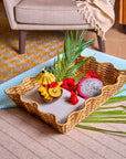 Wicker Wood Light Brown Rectangular Decor Tray