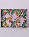 Monkeys In Mischief Pink Hand-Painted Rectangular Wooden Serving Tray