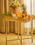 Wicker Wood Light Brown Rectangular Side Table