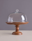 Shibui Brown Wooden Cake Stand with a Glass Cloche