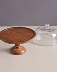Shibui Brown Wooden Cake Stand with a Glass Cloche