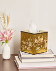 Sakura Gold Hand-Painted Square Metal Tissue Box Cover