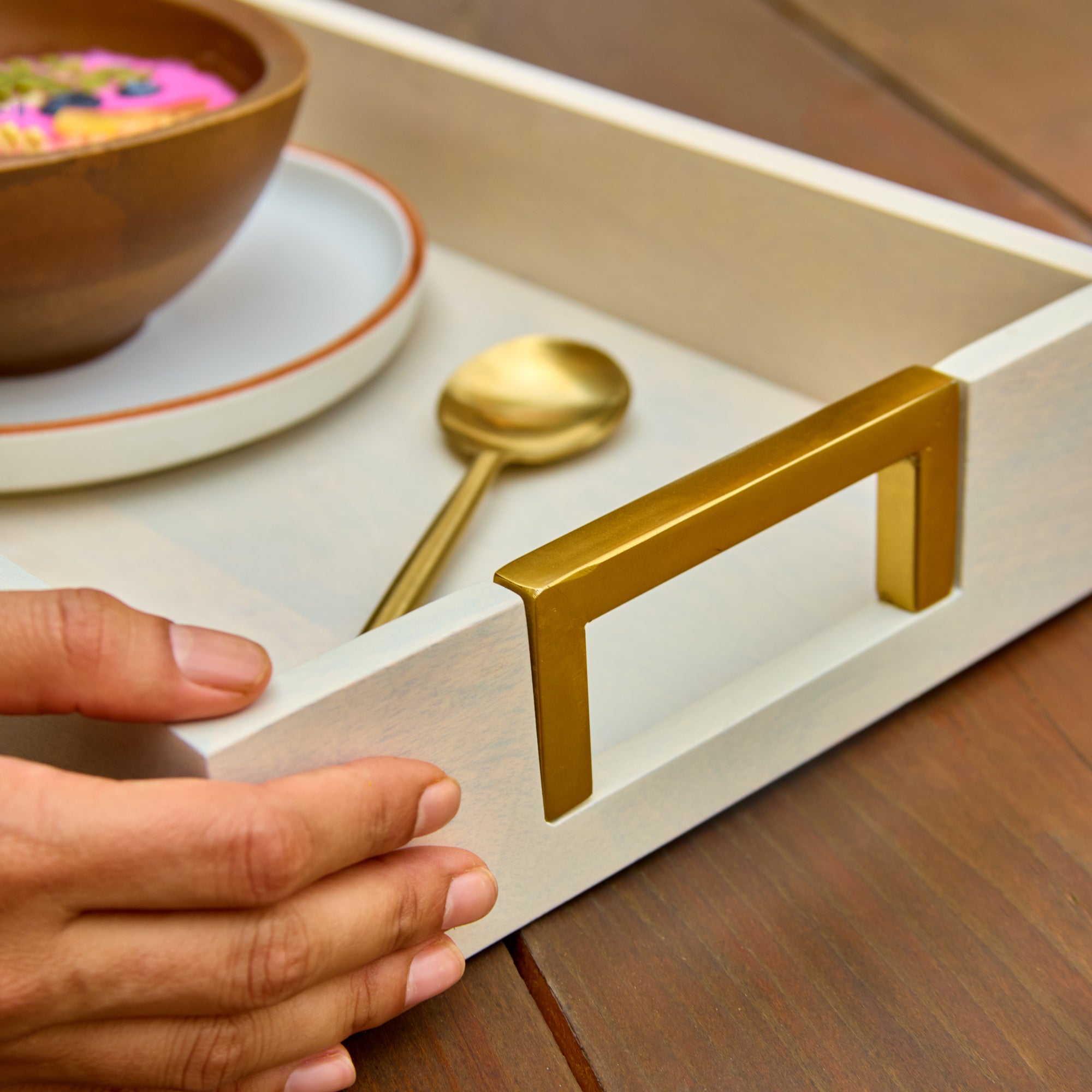 Kibashi White Rectangular Wooden Serving Trays - Set of 2