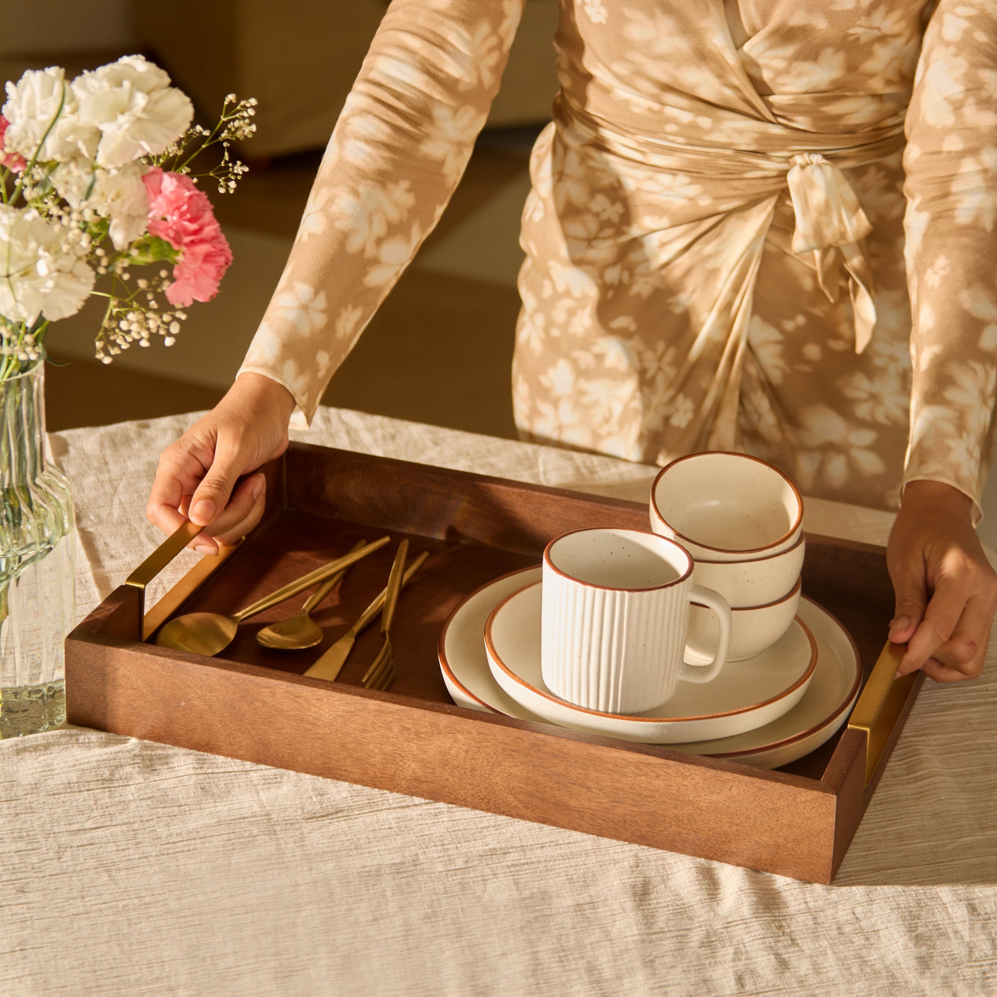 Kibashi Brown Rectangular Wooden Serving Trays - Set of 2