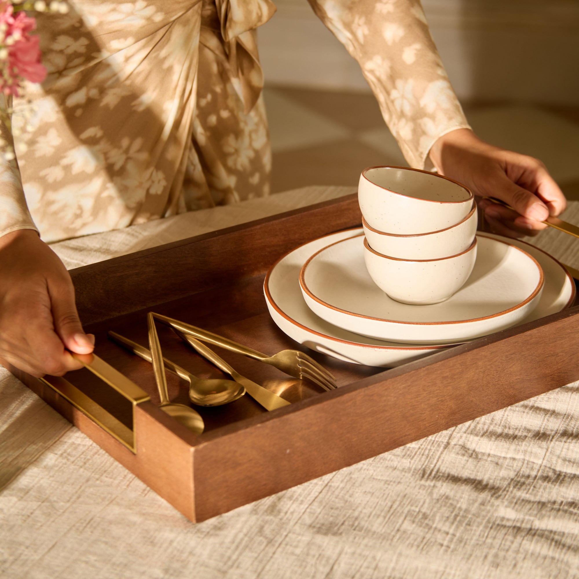 Kibashi Brown Rectangular Wooden Serving Trays - Set of 2