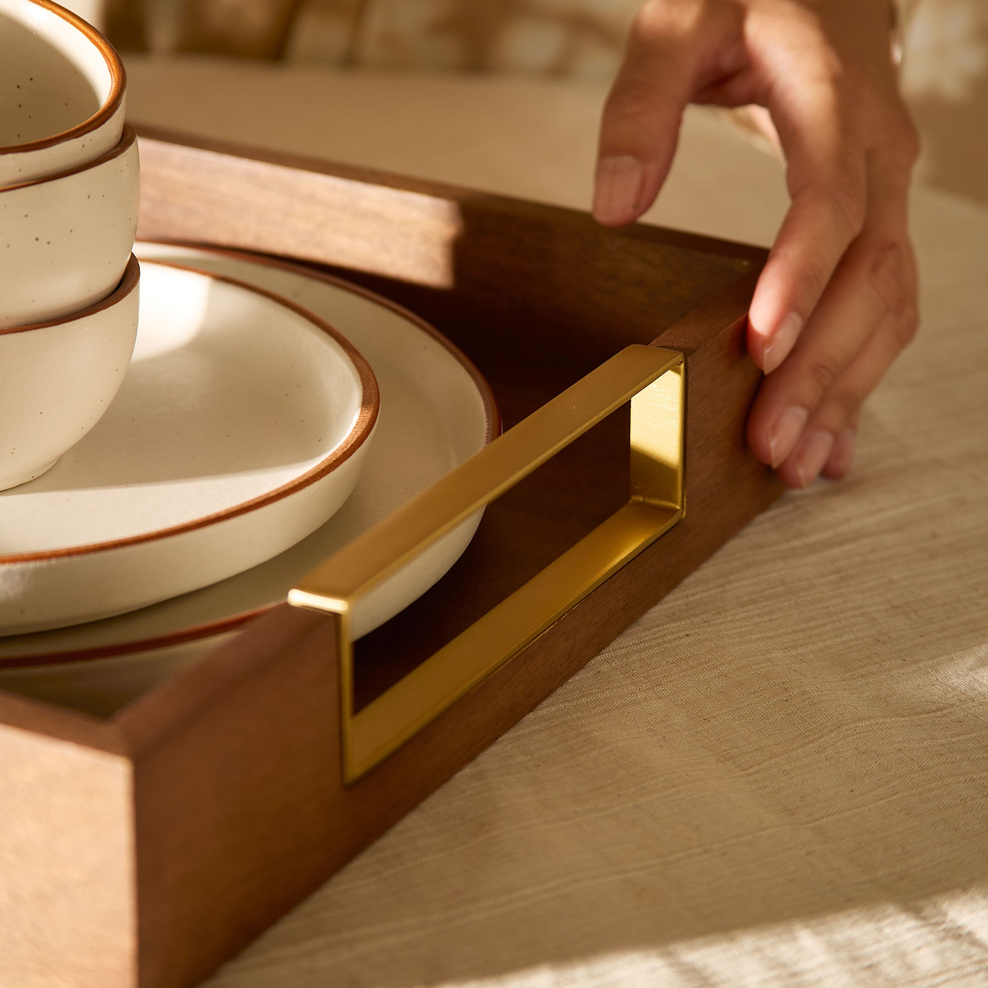Kibashi Brown Rectangular Wooden Serving Trays - Set of 2