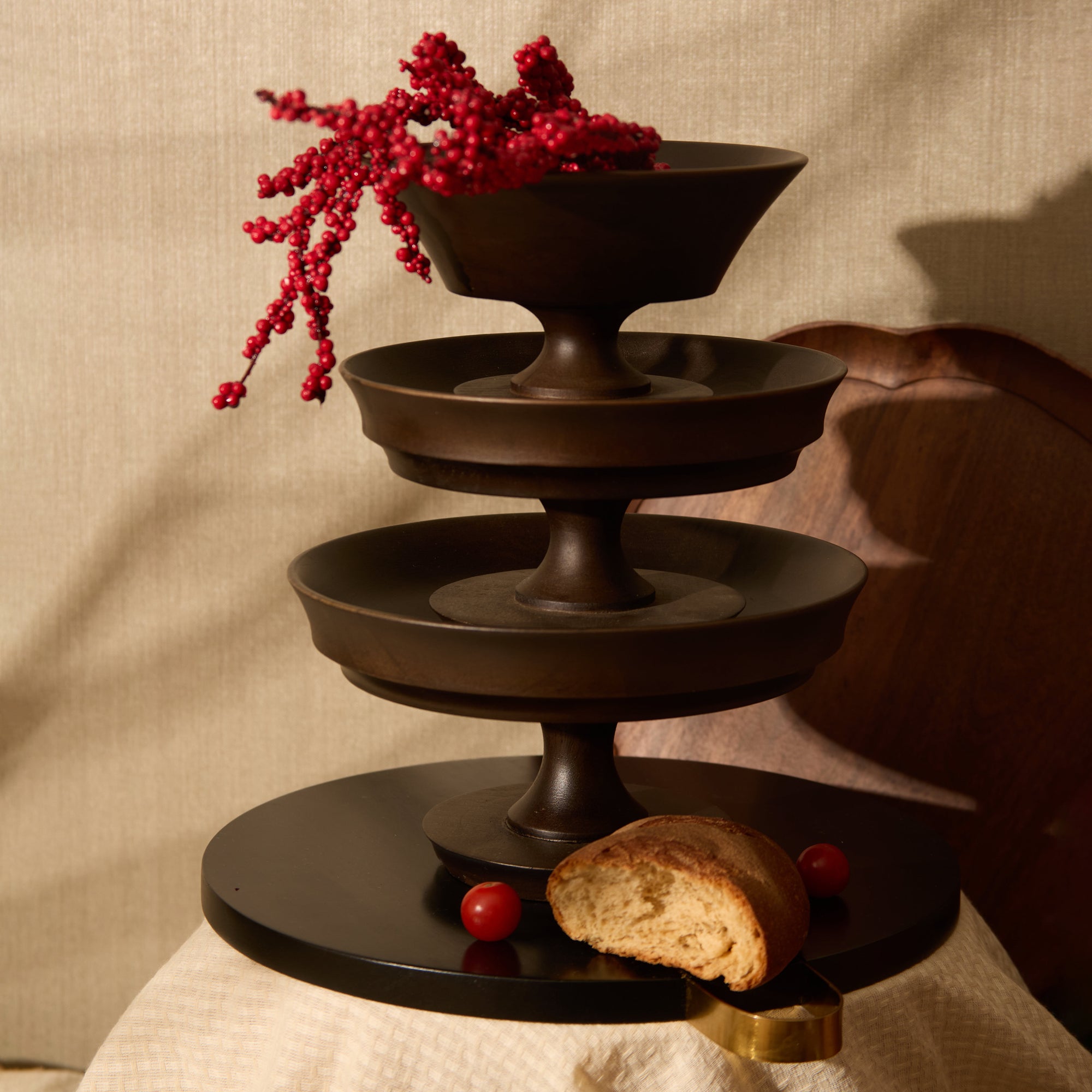 Kaze Brown Wooden Pedestal Bowl