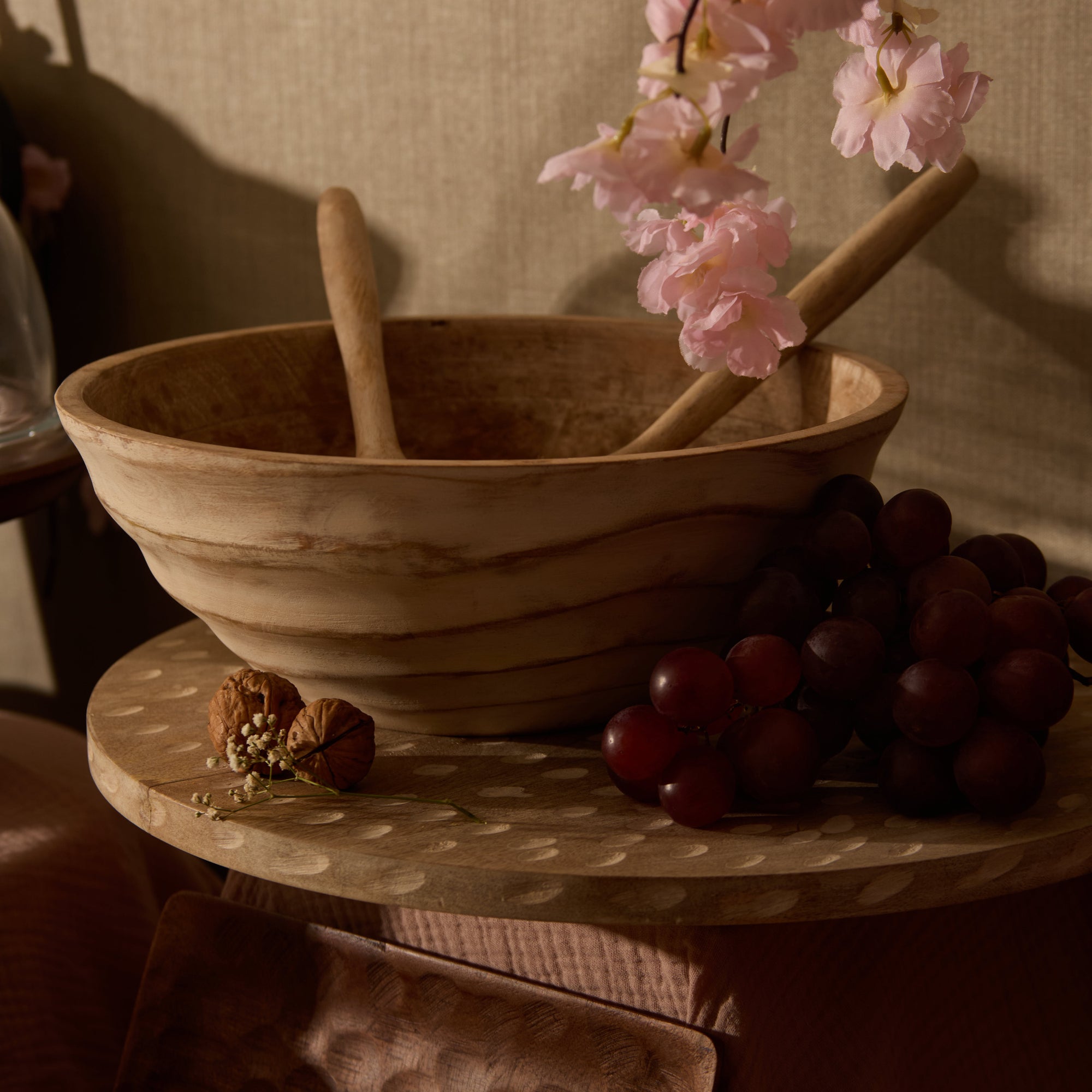 Umi Brown Wooden Salad Bowl with Matching Servers