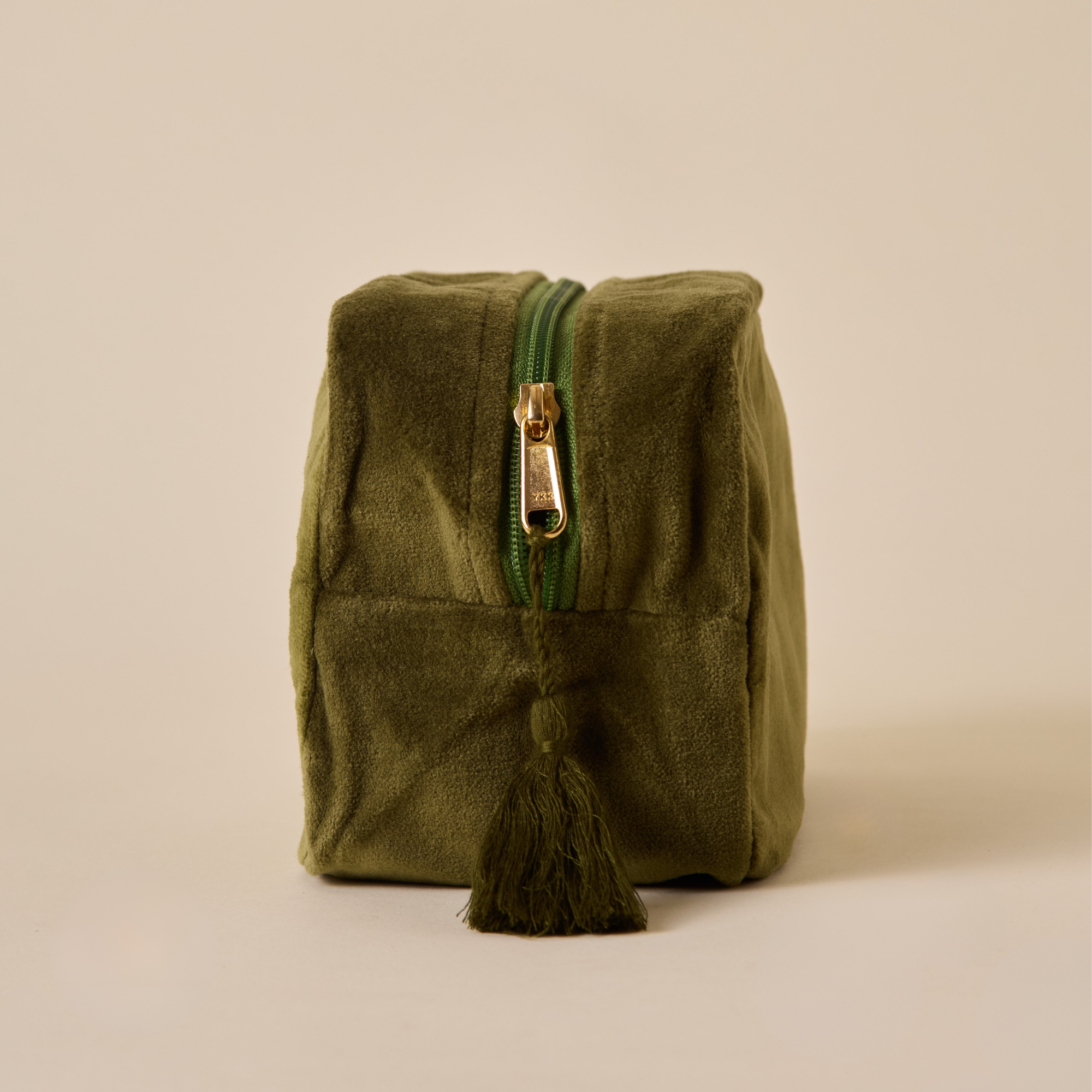 Embroidered Evil Eye Olive Green Velvet Makeup Pouch