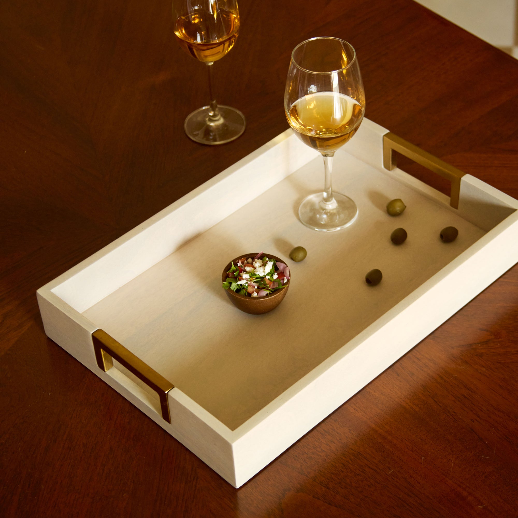 Kibashi White Rectangular Wooden Serving Trays - Set of 2