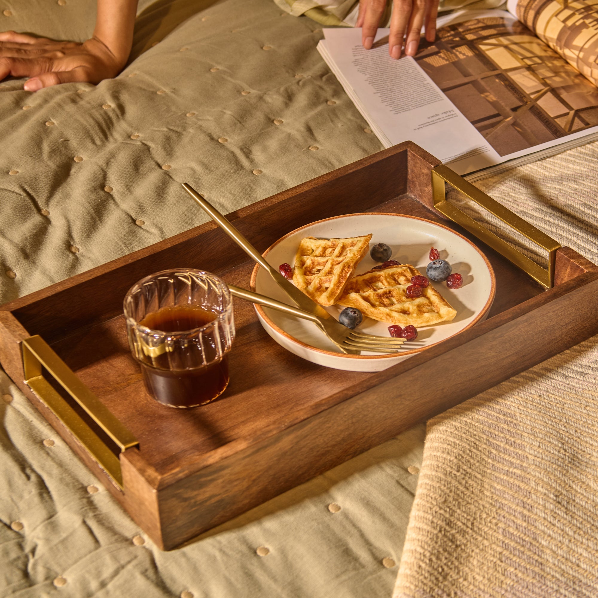 Kibashi Brown Rectangular Wooden Serving Trays - Set of 2